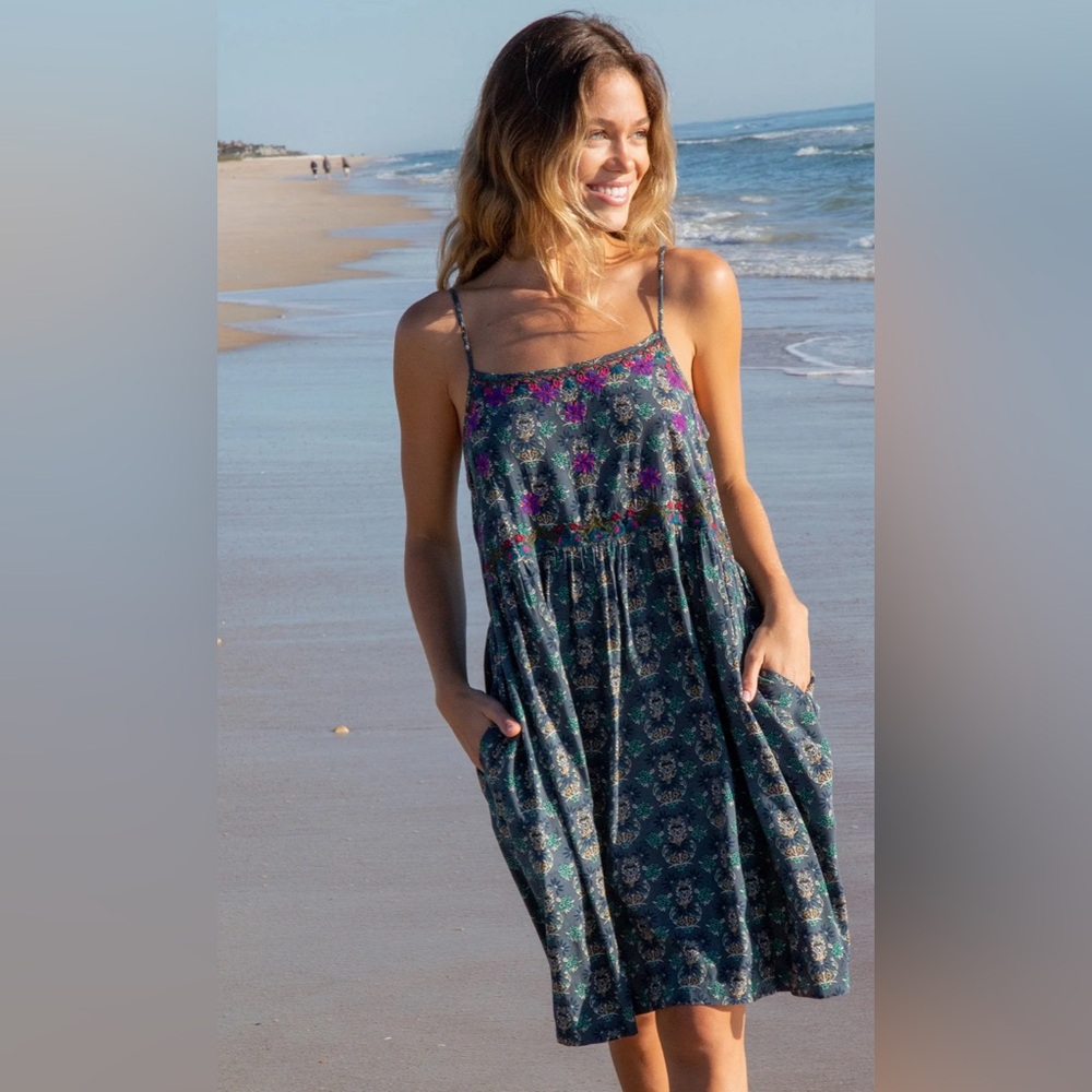 Natural Life - Embroidered Sara Dress - Dark Teal Medallion